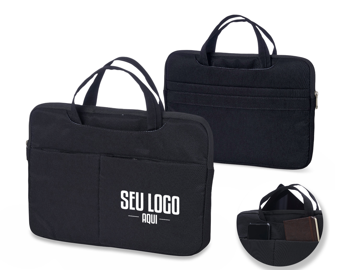 Pasta executiva para Tablet e Laptop de 13 polegadas a prova d’água. Confeccionada em poliéster a pasta tem o compartimento principal com o interior aveludado para maior proteção do notebook, além de 6 compartimentos externos e uma alça para encaixe em mala de viagem