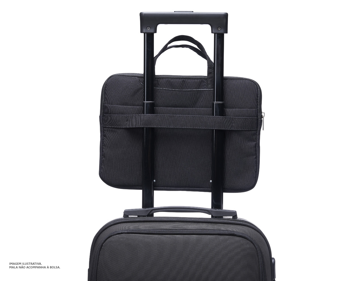 Pasta executiva para Tablet e Laptop de 13 polegadas a prova d’água. Confeccionada em poliéster a pasta tem o compartimento principal com o interior aveludado para maior proteção do notebook, além de 6 compartimentos externos e uma alça para encaixe em mala de viagem