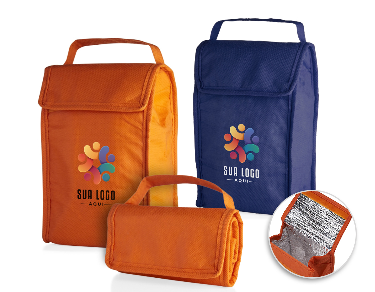 Bolsa térmica dobrável 3L confeccionada em TNT.