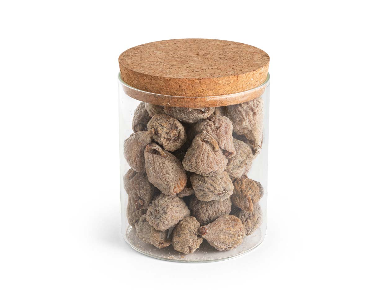 Frasco em vidro borossilicato com tampa de cortiça. Capacidade até 700ml. Fornecido em caixa presente de papel kraft reciclado. Certificação EU Food Grade