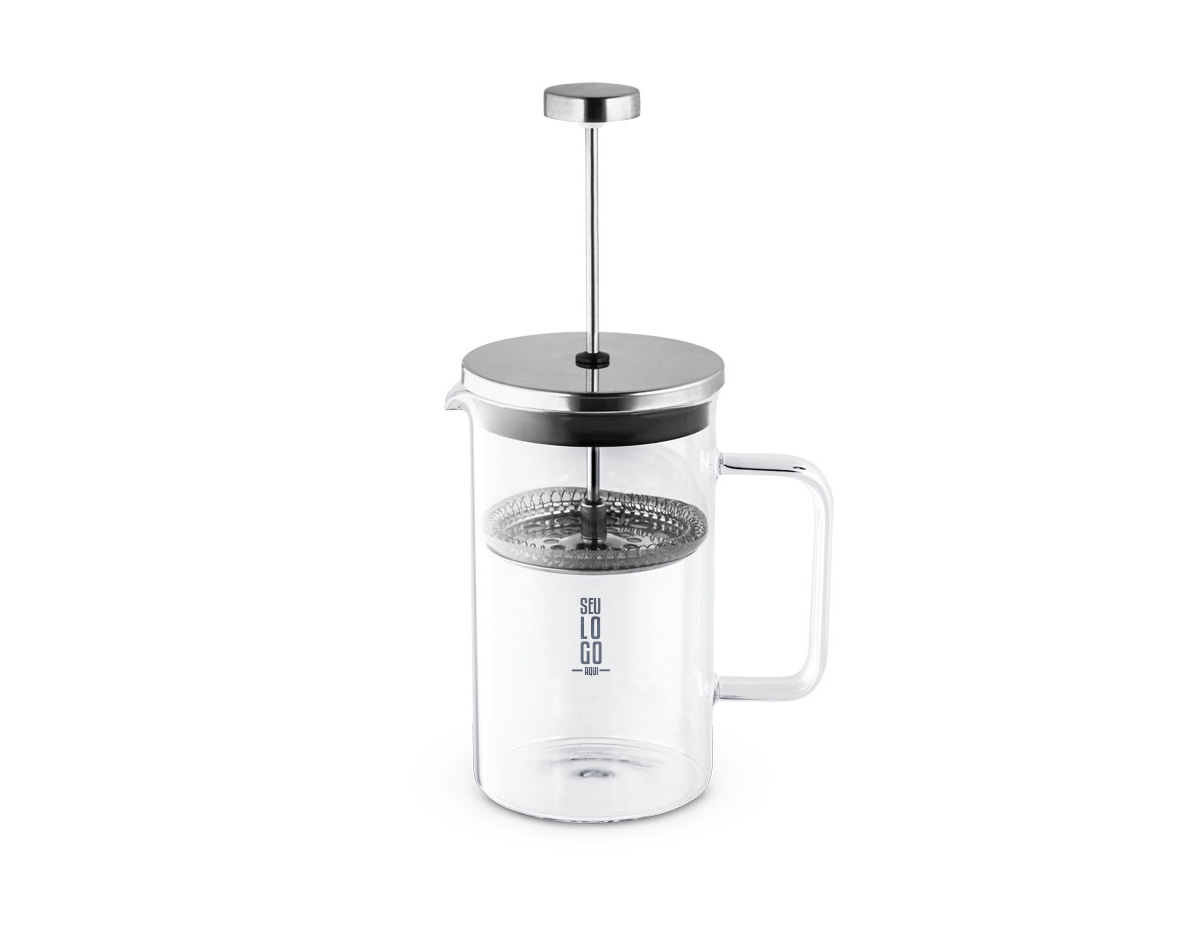 Cafeteira em vidro borosilicato e aço inox. Capacidade até 600 ml. Food grade. Fornecida em caixa