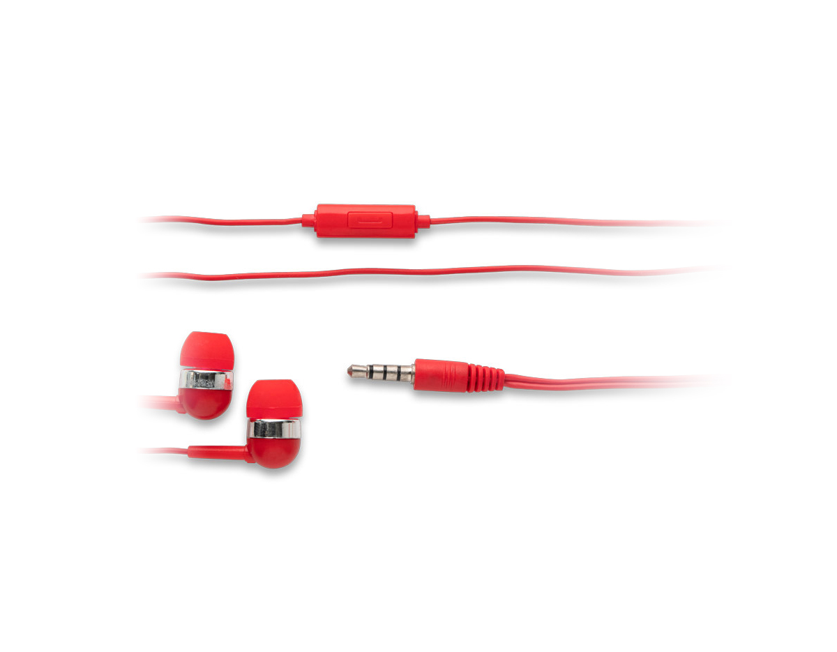 Fone de ouvido com microfone incorporado e cabo de 1,20 m com ligação stereo 3,5 mm. Inclui 2 pares extra de adaptadores de fone em silicone (dois tamanhos diferentes). Fornecidos em caixa de PS e ABS