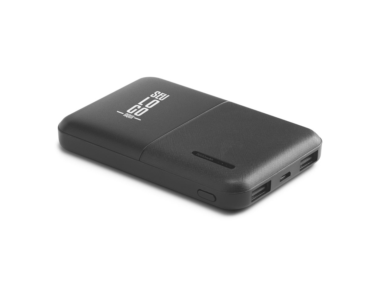 bateria portátil em ABS de design elegante e inovador pensada de forma a ser um objeto intuitivo e facilitador no dia-a-dia. Bateria em polímero de lítio com indicador de carga LED. Possibilita o carregamento de até 2 dispositivos em simultâneo com entrada DC 5V/2.0A e saída DC 5V/1-2. Bateria prática para levar para qualquer lugar com capacidade de 5 000 mAh e potência de carregamento de 5V. , com cabo micro USB incluso.