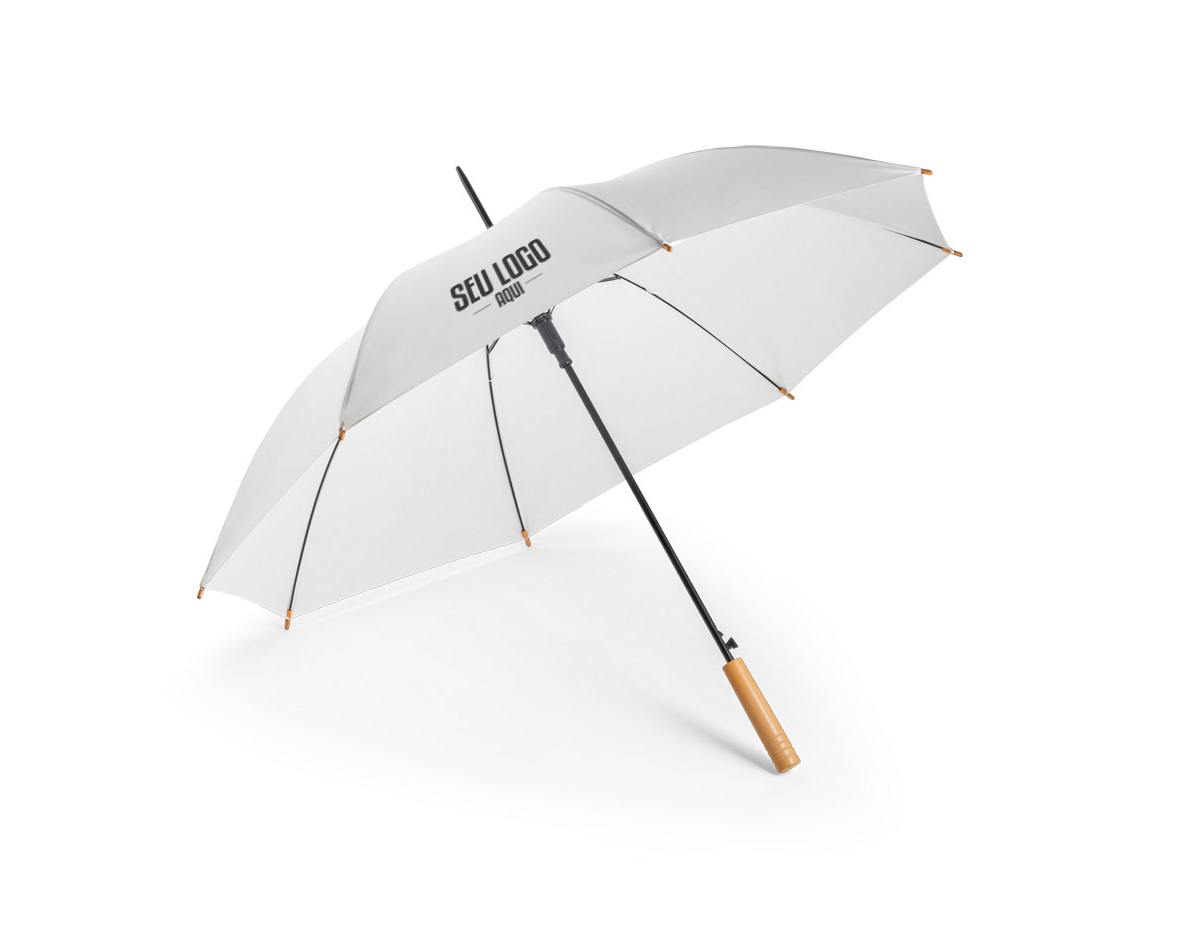 Guarda-chuva em rPET pongee com abertura automática, haste e estrutura em metal. Pega em madeira