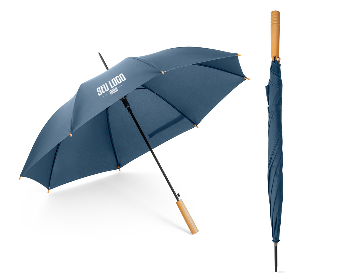 Guarda-chuva em rPET pongee com abertura automática, haste e estrutura em metal. Pega em madeira