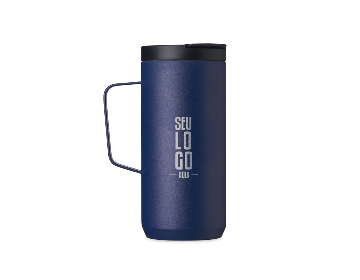 Caneca térmica de inox em parede dupla livre de BPA, capacidade de 400ml. Contém base antiderrapante e tampa plástica com bocal e trava de segurança.