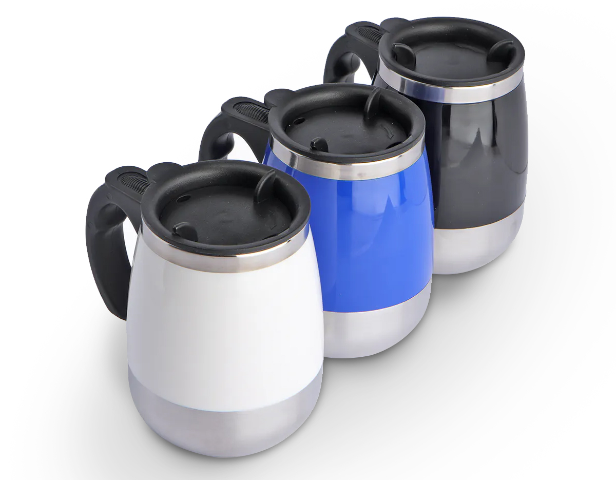 Caneca plástica mixer em aço inox na parte interna com capacidade de até 400ml. Ideal para fazer a junção de suas bebidas em pó. Para a função mixer funcionar é necessário 3 pilhas AAA, não acompanha pilha.