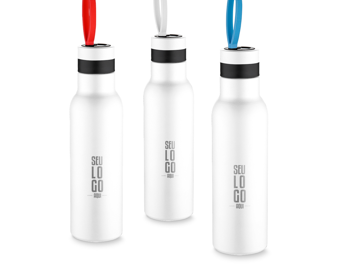 Garrafa térmica em aço inox fosca com parede dupla isolada a vácuo, com capacidade de até 500ml com alça emborrachada. Tampa rosqueável e anel de silicone para vedação. Conserva líquido quente até 12 horas e frio ate 18 horas.
