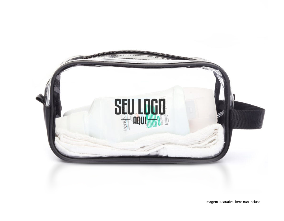Necessaire de pvc com zíper na cor preta.