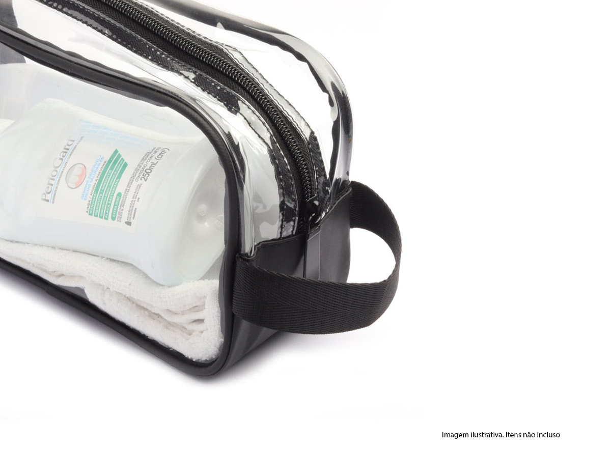 Necessaire de pvc com zíper na cor preta.