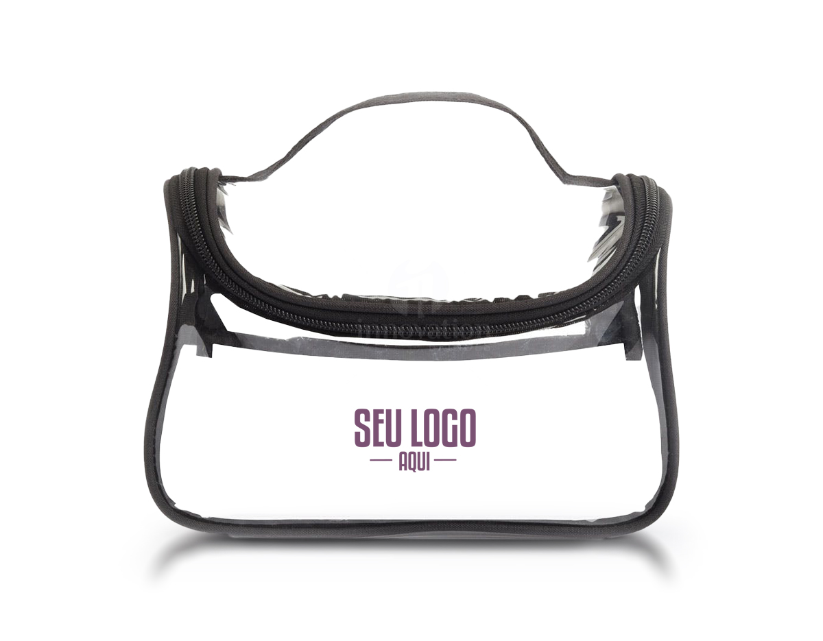 Necessaire de pvc com zíper na cor preta.