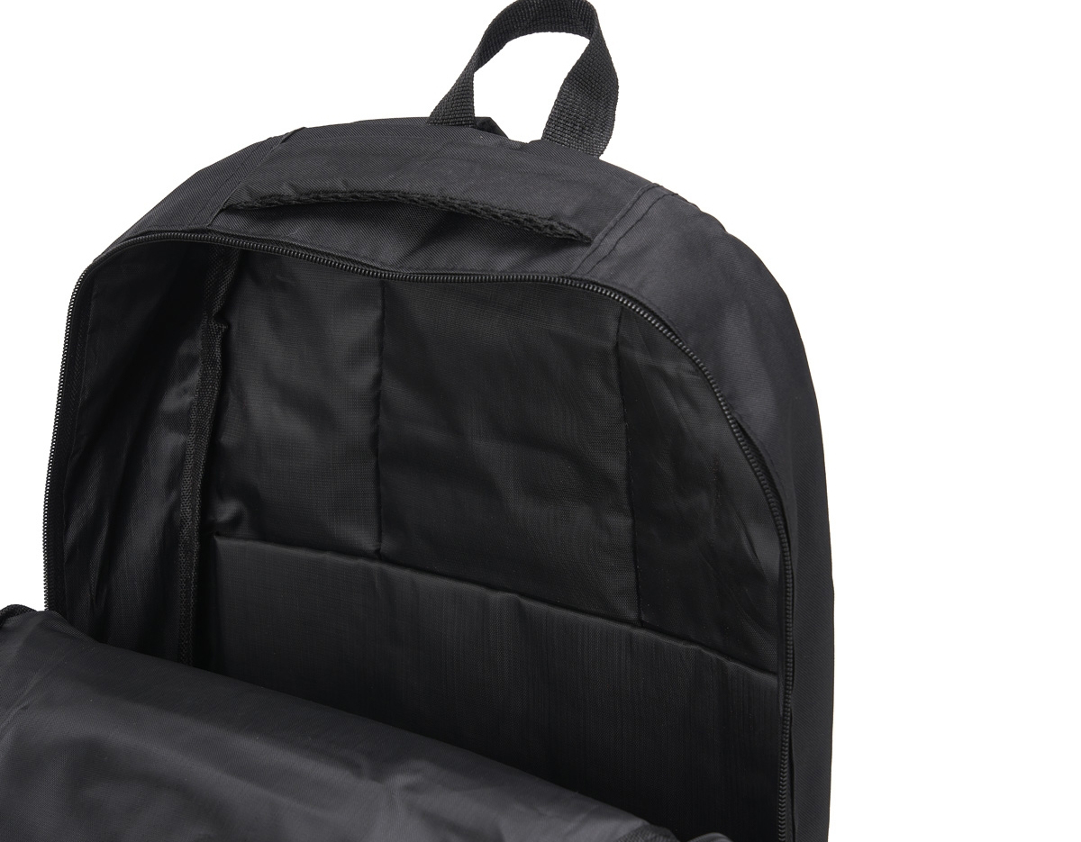 Mochila de nylon 27 litros com quatro compartimentos, sendo o principal com bolso para notebook 17,3. Com bolsos laterais telados, a mochila possui duas alças de mãos e alças para as costas com revestimento espumado.