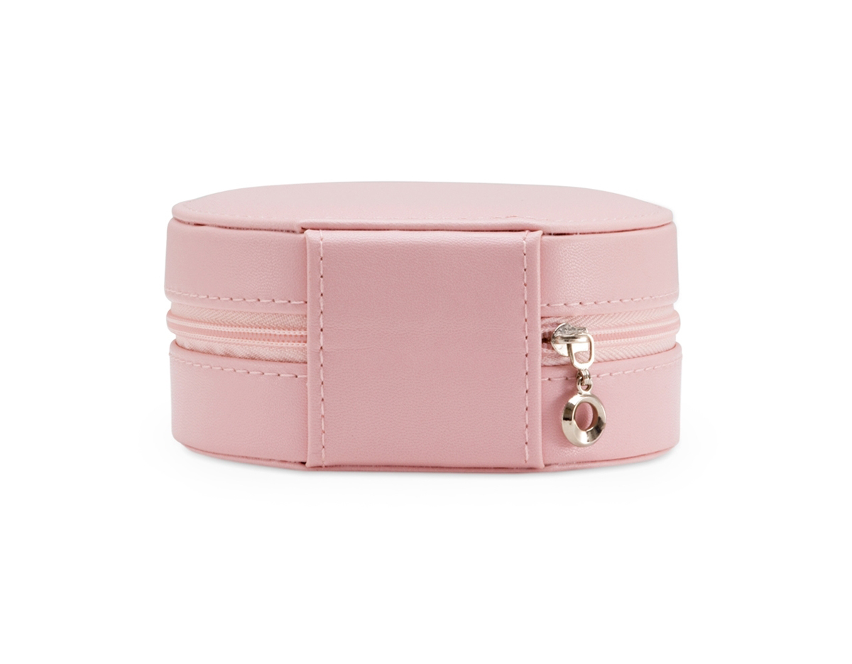 Porta joias de couro sintético com revestimento aveludado. Possui compartimentos internos para anéis, brincos, pulseiras e colares