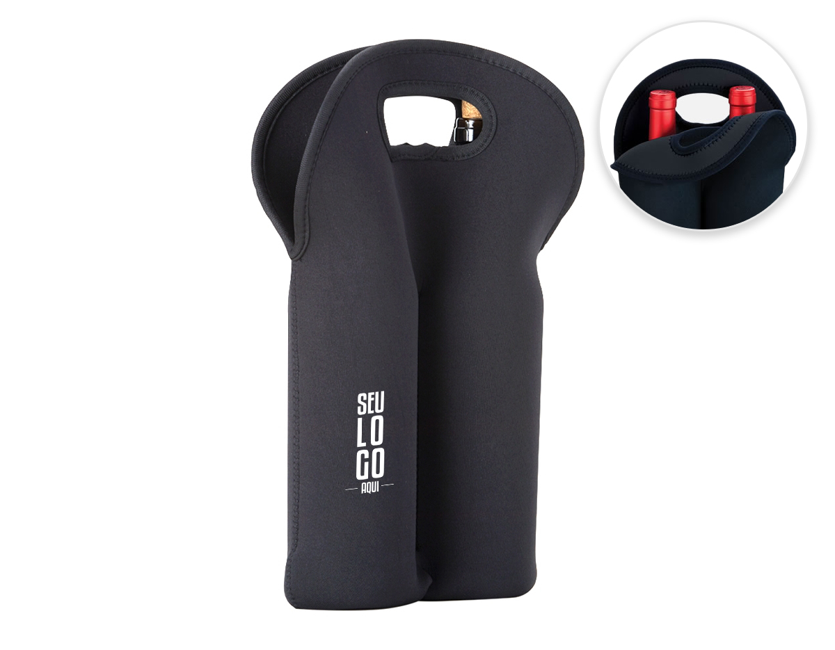 Porta garrafas duplo em neoprene isotérmico.