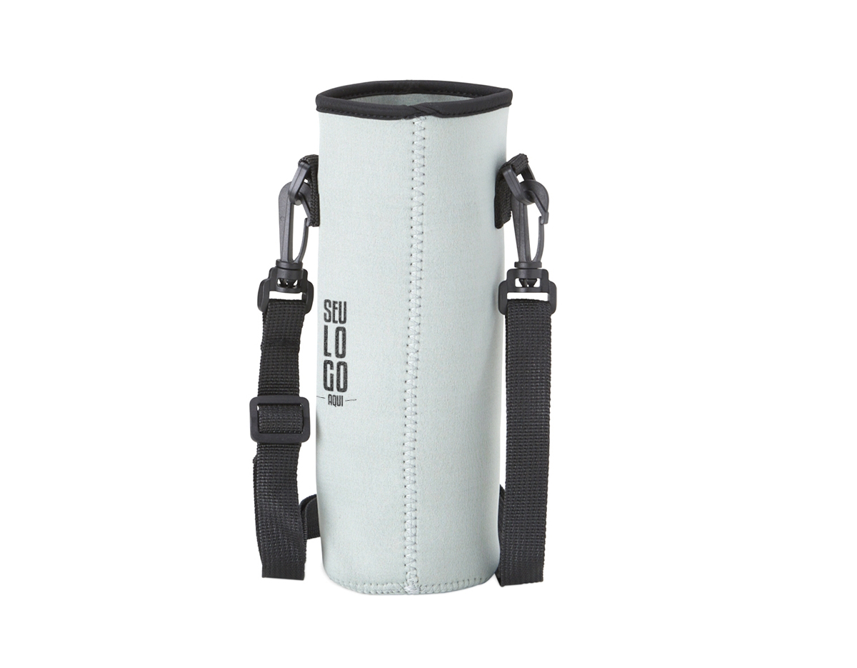  Porta copo ou garrafa esportiva em neoprene isotérmico, acompanha alça de nylon regulável.