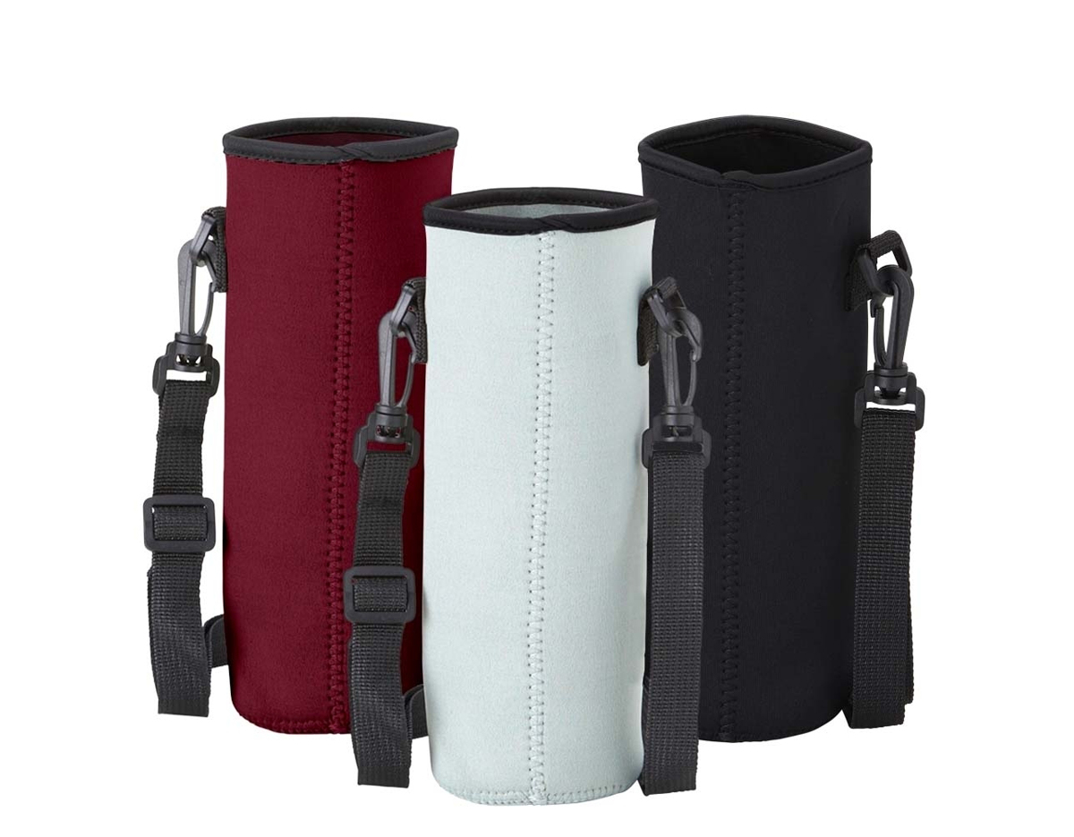  Porta copo ou garrafa esportiva em neoprene isotérmico, acompanha alça de nylon regulável.