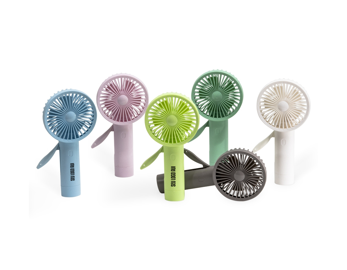 Mini ventilador plástico com alavanca de acionamento manual.
