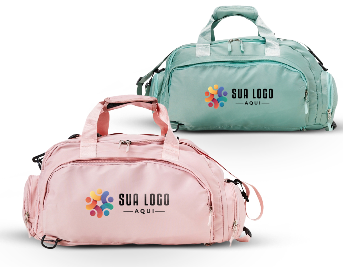 Bolsa esportiva de 25 litros em poliéster de impacto impermeável com cinco compartimentos, sendo três deles exclusivos para tênis, itens molhados e armazenamento das alças de costas. Com alça transversal removível e alça de mãos com suporte de juntura, a bolsa contém alças de compensação e alças para as costas ocultas no compartimento inferior, podendo ser transportada como mochila.