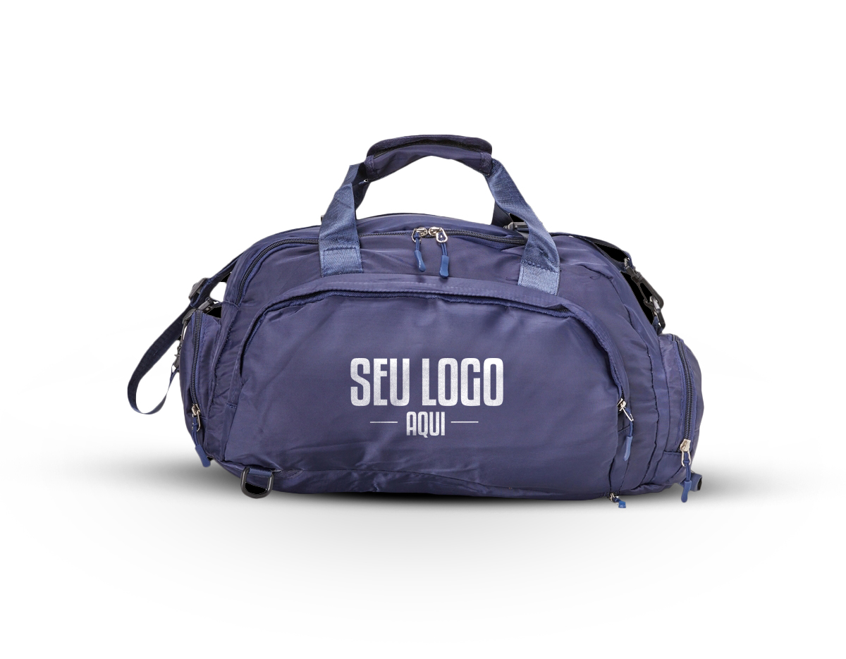 Bolsa esportiva de 25 litros em poliéster de impacto impermeável com cinco compartimentos, sendo três deles exclusivos para tênis, itens molhados e armazenamento das alças de costas. Com alça transversal removível e alça de mãos com suporte de juntura, a bolsa contém alças de compensação e alças para as costas ocultas no compartimento inferior, podendo ser transportada como mochila.