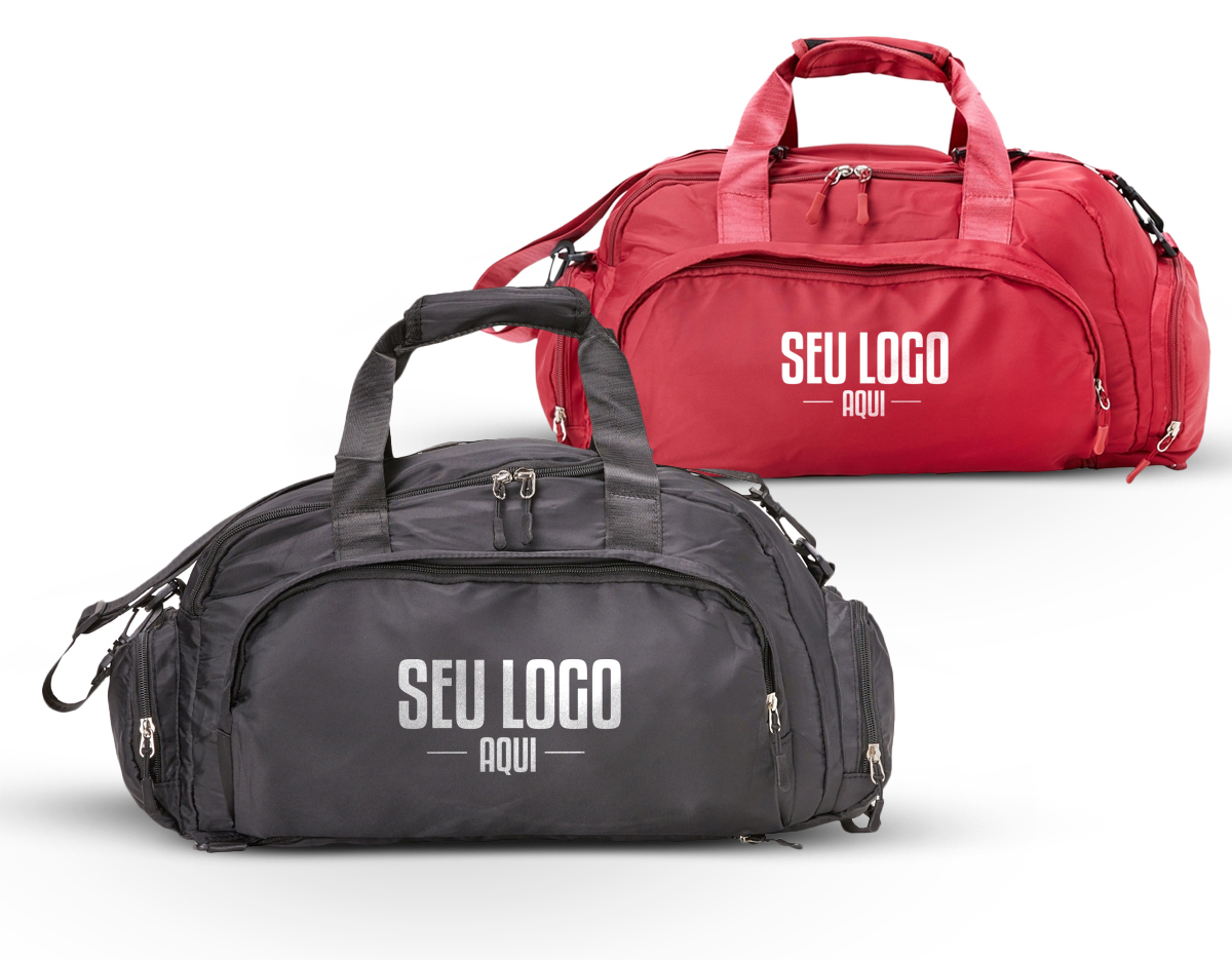 Bolsa esportiva de 25 litros em poliéster de impacto impermeável com cinco compartimentos, sendo três deles exclusivos para tênis, itens molhados e armazenamento das alças de costas. Com alça transversal removível e alça de mãos com suporte de juntura, a bolsa contém alças de compensação e alças para as costas ocultas no compartimento inferior, podendo ser transportada como mochila.