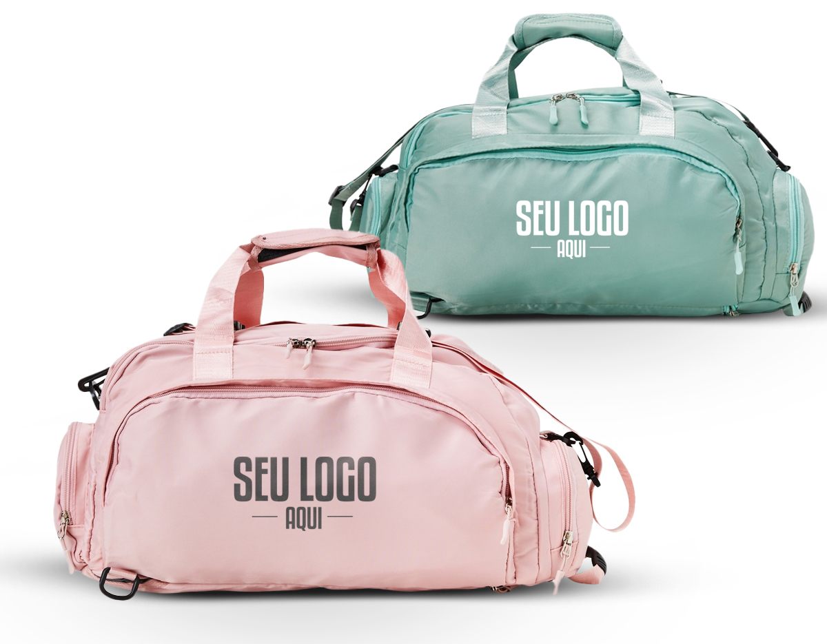 Bolsa esportiva de 25 litros em poliéster de impacto impermeável com cinco compartimentos, sendo três deles exclusivos para tênis, itens molhados e armazenamento das alças de costas. Com alça transversal removível e alça de mãos com suporte de juntura, a bolsa contém alças de compensação e alças para as costas ocultas no compartimento inferior, podendo ser transportada como mochila.