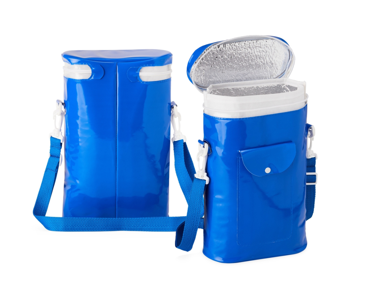 Bolsa térmica de 7 litros em plástico, possui compartimento térmico removível, acompanha alça transversal.