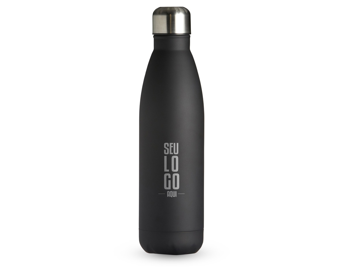 Garrafa com capacidade de 750ml em inox com tampa rosqueável e pintura fosca. Obs.: Não é um modelo térmico.