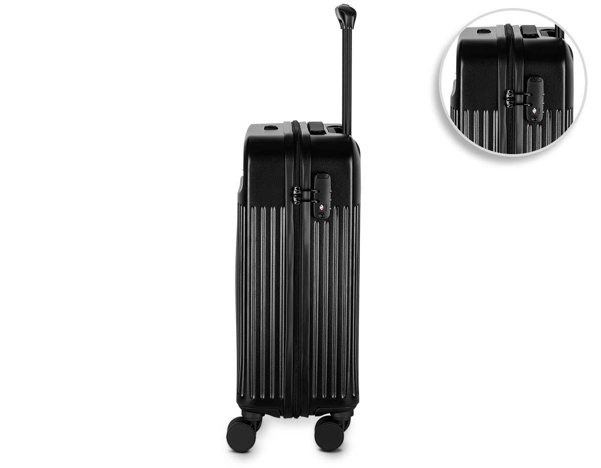 Mala de viagem em ABS
Abertura frontal com ziper para acesso ao interior da mala;
Saida USB ideal para carregamento de smartphones;
Sistema de carrinho de aço;
Alça de mão na parte superior 
Quatro rodas de 360 graus;
Acompanha Plaquinha de metal sem personalização. Mala perfurada para aplicação da plaquinha. 