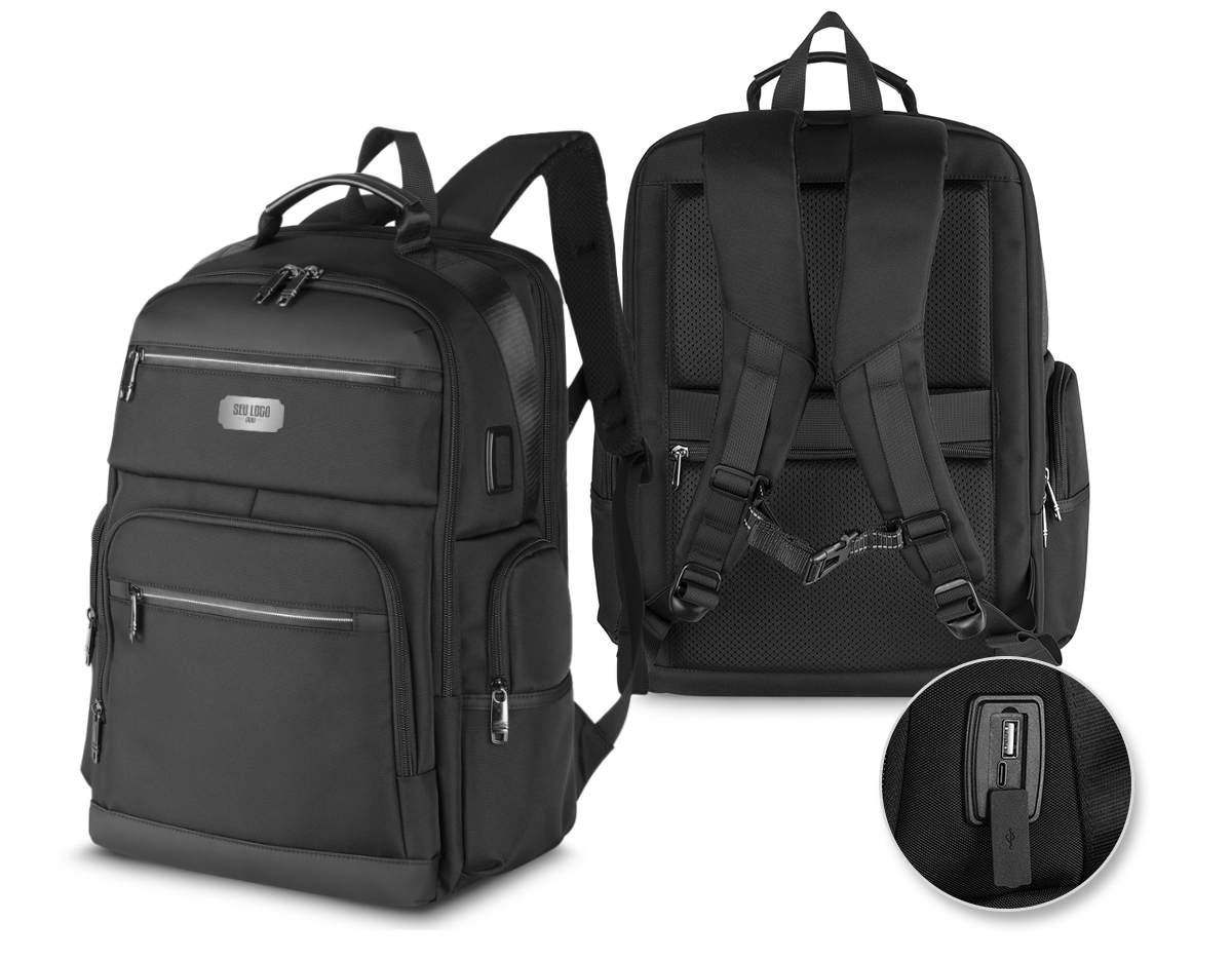 Mochila Premium para notebook em tecido poliéster.