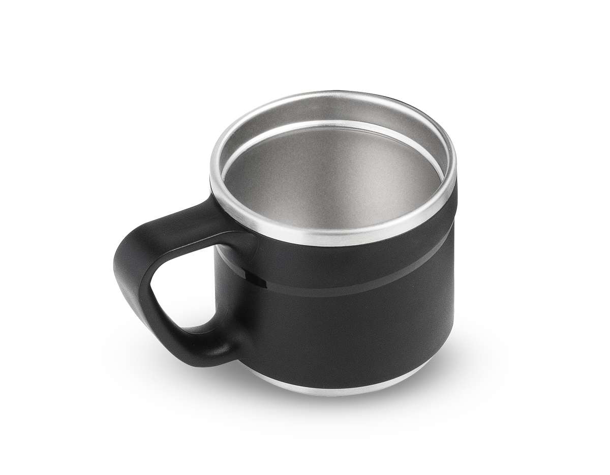 Garrafa térmica em aço inox com parede dupla isolada a vácuo, com capacidade de até 550ml. Tampa removível que possibilita o uso como caneca, anel de silicone para vedação