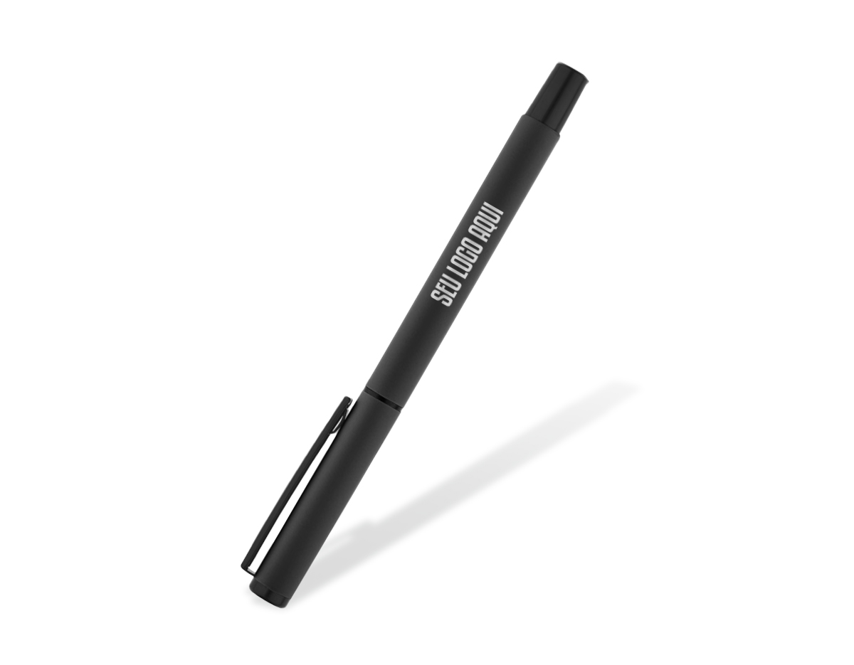 Roller em alumínio com clipe acabamento emborracha. Disponível em várias cores. Escrita em preto.