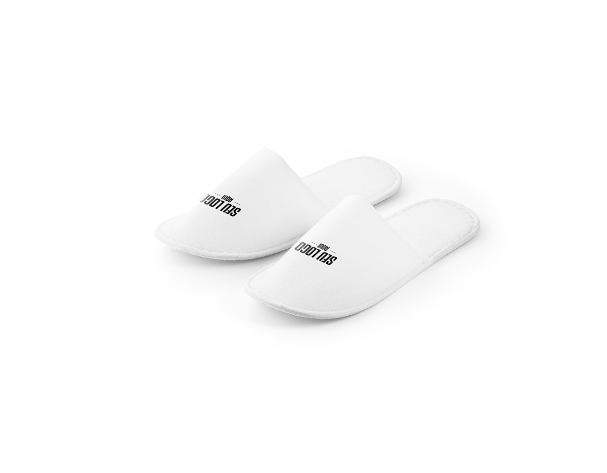 Chinelos de quarto unissex em poliéster com acabamento macio. Fornecidos em bolsa de non-woven. 280 x 112 mm