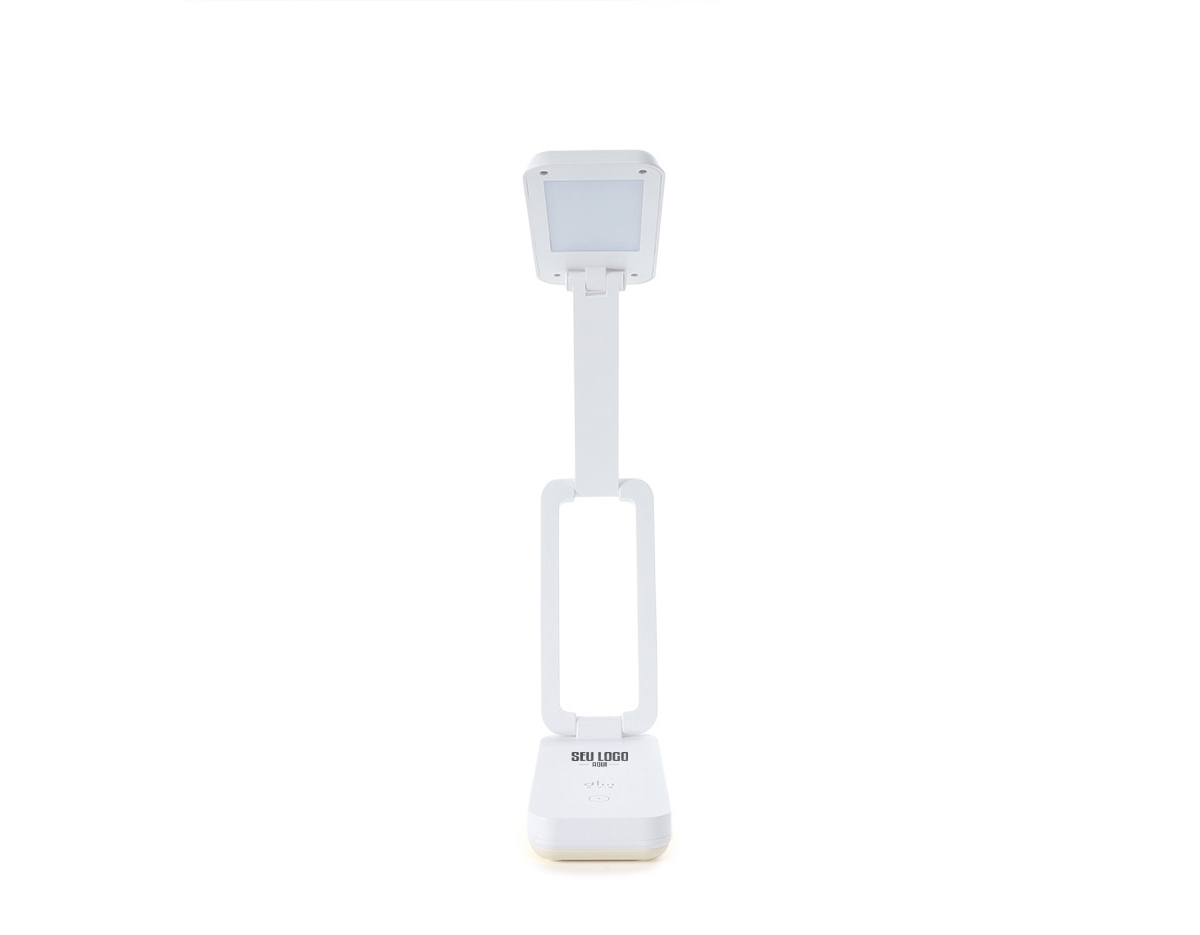 Luminária retrátil recarregável com 14 leds e funcionamento touch, material plástico. Contém três estágios de iluminação com regulagem de intensidade touch: luz fria (branca), luz quente (amarela) e luz mista (branca e amarela). Base com botão para ligar e desligar e área para encaixe na parte inferior. Acompanha uma bateria de lítio e cabo USB para carregamento .Aberta 45 cm