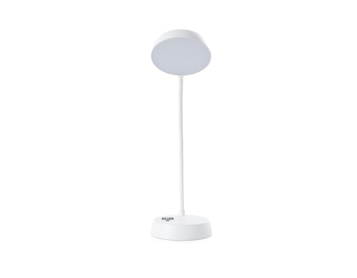  Luminária articulável recarregável com 10 leds e funcionamento touch, material plástico. Contém três estágios de iluminação com regulagem de intensidade touch: luz fria (branca), luz quente (amarela) e luz mista (branca e amarela). Base com botão para ligar e desligar. Acompanha uma bateria de lítio e cabo USB para carregamento.