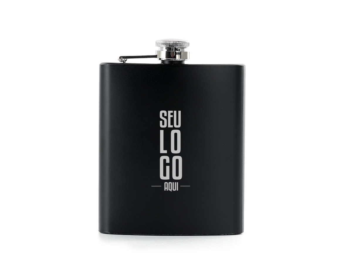  Porta whisky 7oz em aço inoxidável com acabamento fosco.