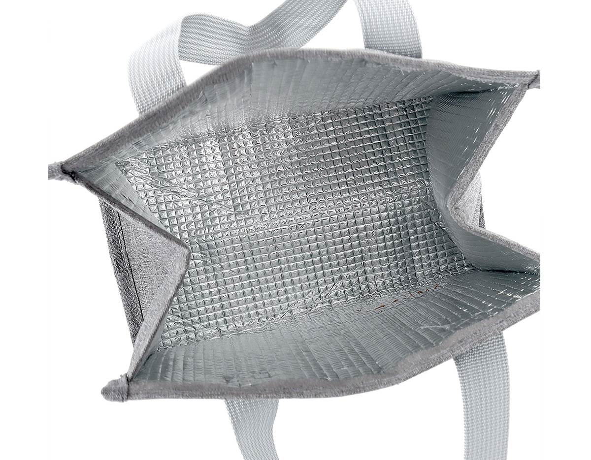 Bolsa térmica oxford com capacidade de 5 litros com fechamento em velcro. Contém alças de mãos 