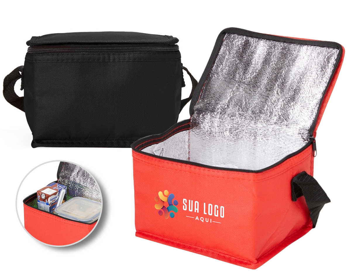 Bolsa térmica confeccionada em TNT impermeável, desenvolvida para oferecer praticidade em usos rápidos e deslocamentos do dia a dia. Possui capacidade máxima de até 5 litros e fechamento em zíper, garantindo melhor vedação e segurança no transporte. O revestimento térmico interno em alumínio contribui para a manutenção da temperatura de alimentos e bebidas por mais tempo. Conta com alça fixa em nylon, que proporciona conforto e facilidade ao carregar. Um brinde corporativo funcional, leve e de uso recorrente, ideal para ações que valorizam utilidade real.