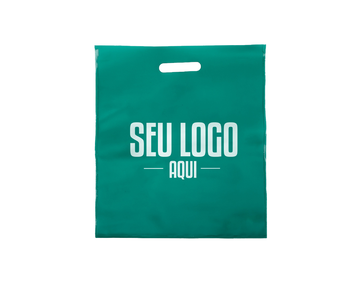Sacola confeccionada em PVC sem alça.