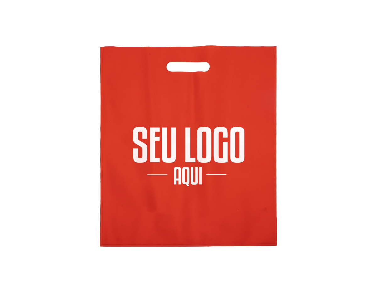 Sacola confeccionada em PVC sem alça.