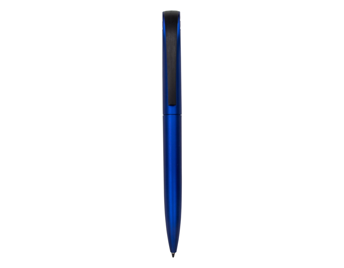 Caneta Plástica com acionamento por rotação e carga esferográfica azul 1.0mm.