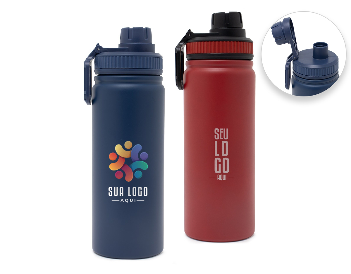 Garrafa térmica com infusor de bebidas, feita em inox 304de parede dupla com capacidade para 570ml. Tampa com alça para transporte e tampa de proteção para o bocal.