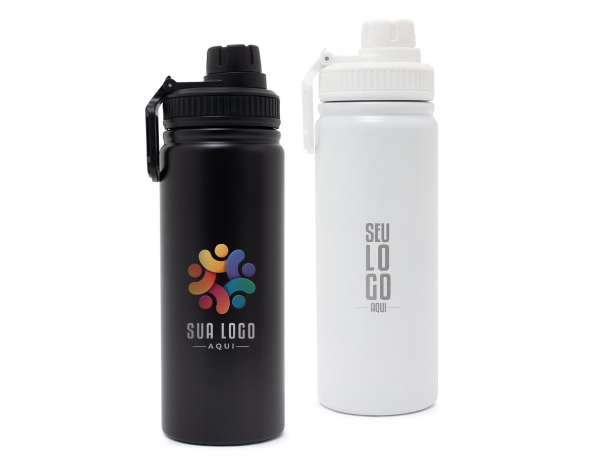 Garrafa térmica com infusor de bebidas, feita em inox 304de parede dupla com capacidade para 570ml. Tampa com alça para transporte e tampa de proteção para o bocal.