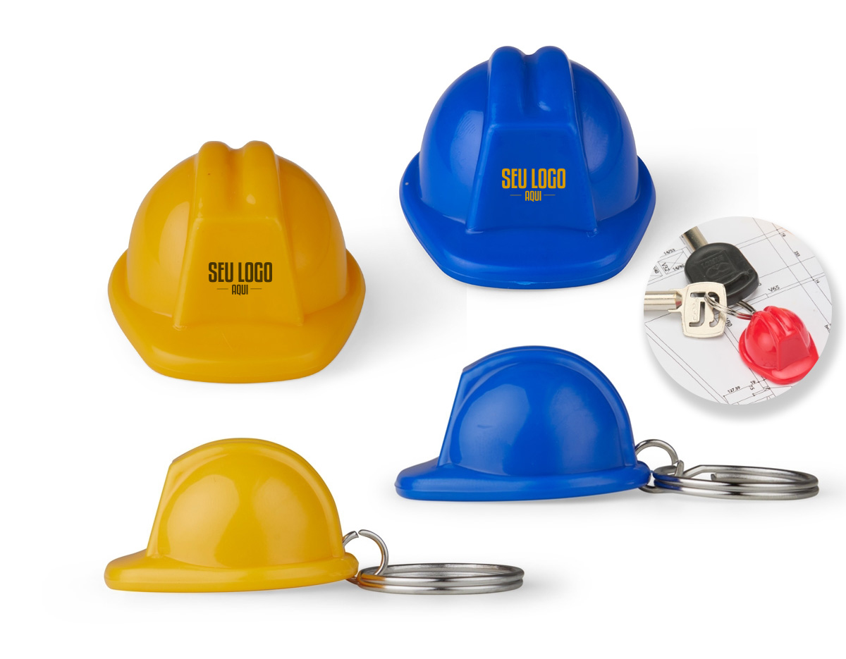 Chaveiro capacete de segurança EPI, material plástico.