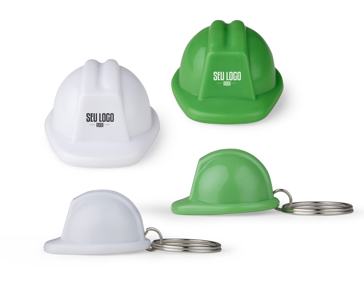 Chaveiro capacete de segurança EPI, material plástico.