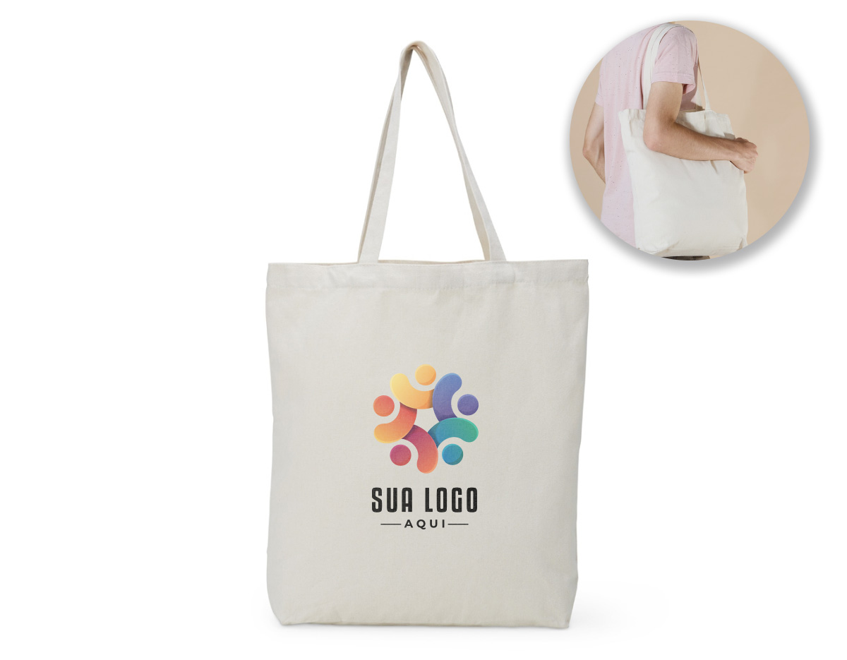 Sacola de algodão com alças costuradas na parte interna
