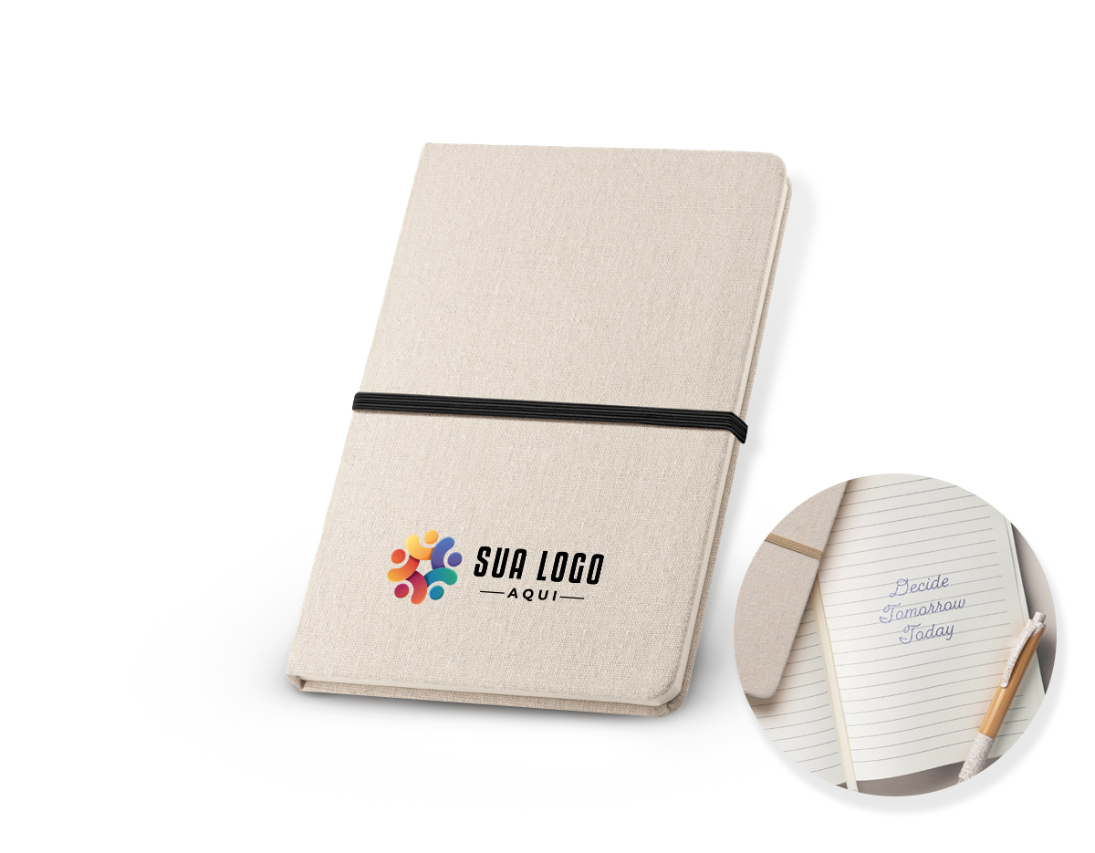 O caderno A5 apresenta uma capa dura luxuosa em linho (230 g/m²), conferindo durabilidade e elegância. Seus cantos arredondados proporcionam um toque moderno. Com 96 folhas pautadas, é ideal para anotações e registros diários. Tamanho compacto de 140 x 210 mm, perfeito para transportar facilmente