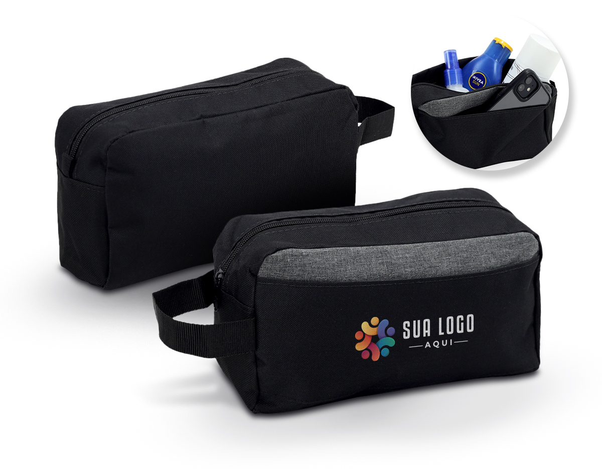Uma nécessaire em nylon, com alça lateral e compartimento frontal, ideal para manter seus itens de higiene organizados durante suas viagens ou no cotidiano. Feita de material resistente, oferece praticidade e durabilidade. Seu design funcional inclui um compartimento adicional na parte frontal para armazenar itens de fácil acesso. Com a alça lateral, é fácil de transportar e conveniente para uso em qualquer lugar.