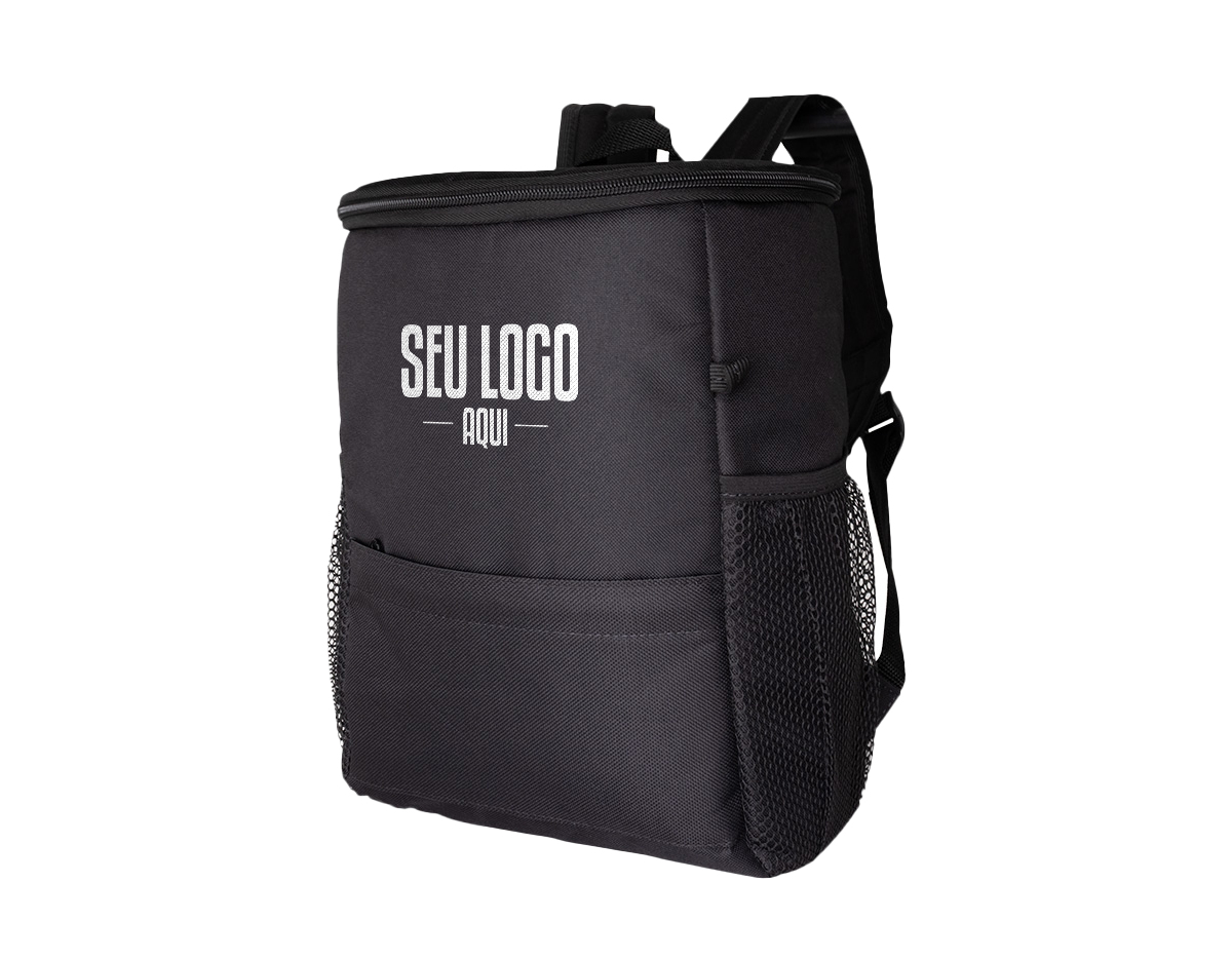 Mochila térmica 10L confeccionada em nylon, possui três compartimentos, sendo o principal térmico com saco antivazamento, um exclusivo com proteção antifurto e bolsos laterais telados.