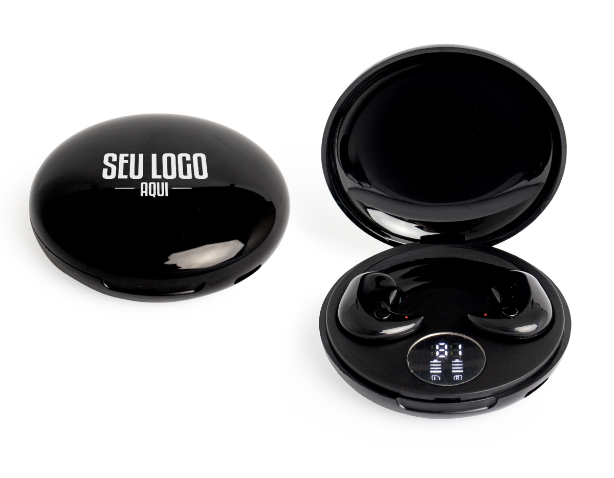 Fone de ouvido bluetooth vem com um botão para comandos e um case carregador com display de bateria. Também possui um modo sono, onde funciona por 45 minutos antes de desligar automaticamente. Acompanha USB Tipo-C, cordão de silicone e 2 pares de eartips em diferentes tamanhos.