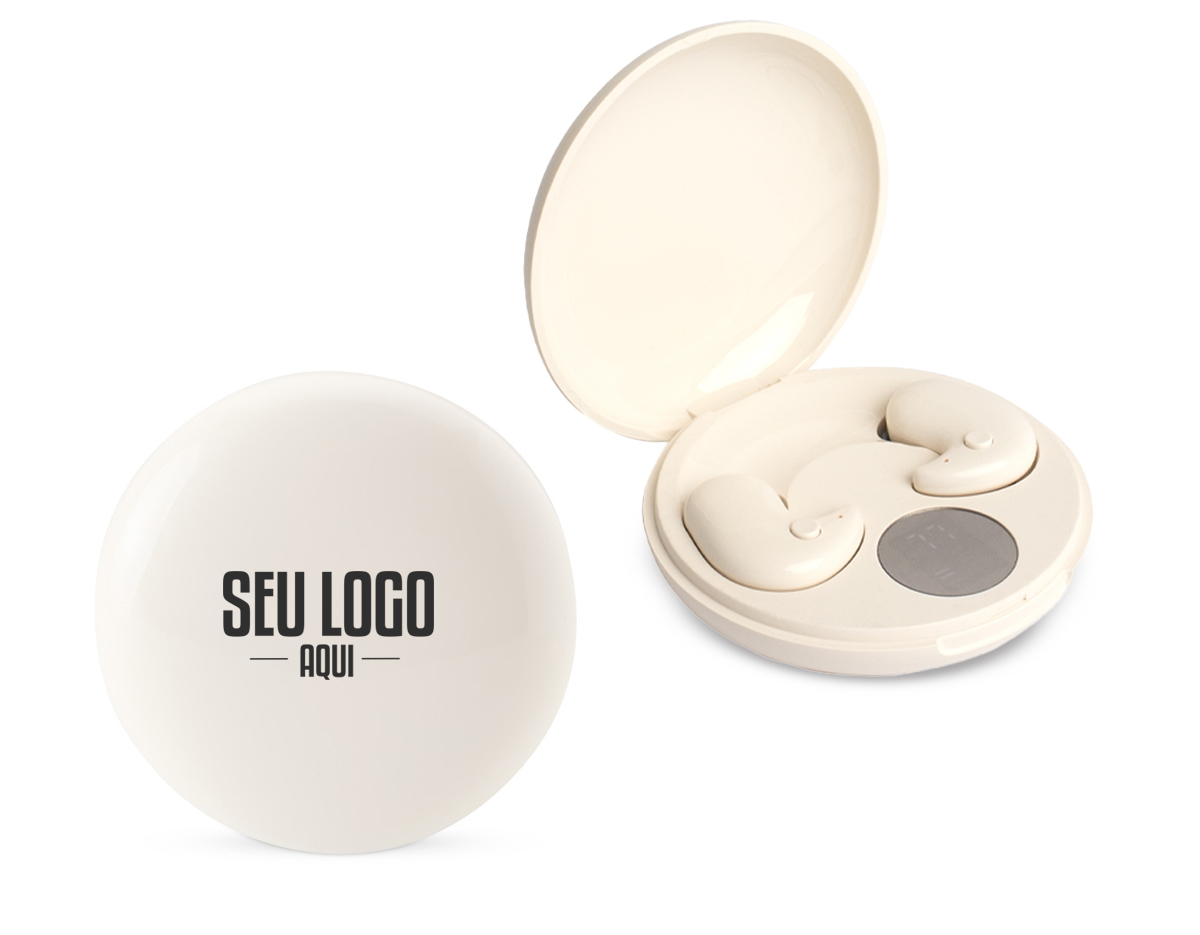 Fone de ouvido bluetooth vem com um botão para comandos e um case carregador com display de bateria. Também possui um modo sono, onde funciona por 45 minutos antes de desligar automaticamente. Acompanha USB Tipo-C, cordão de silicone e 2 pares de eartips em diferentes tamanhos.